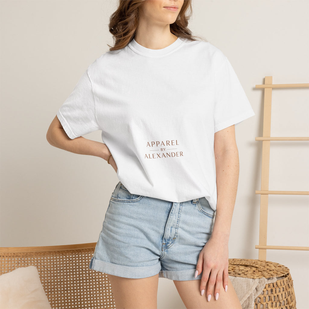 Minimalist 'Apparel Alexander' Text T-Shirt | White Crew Tee