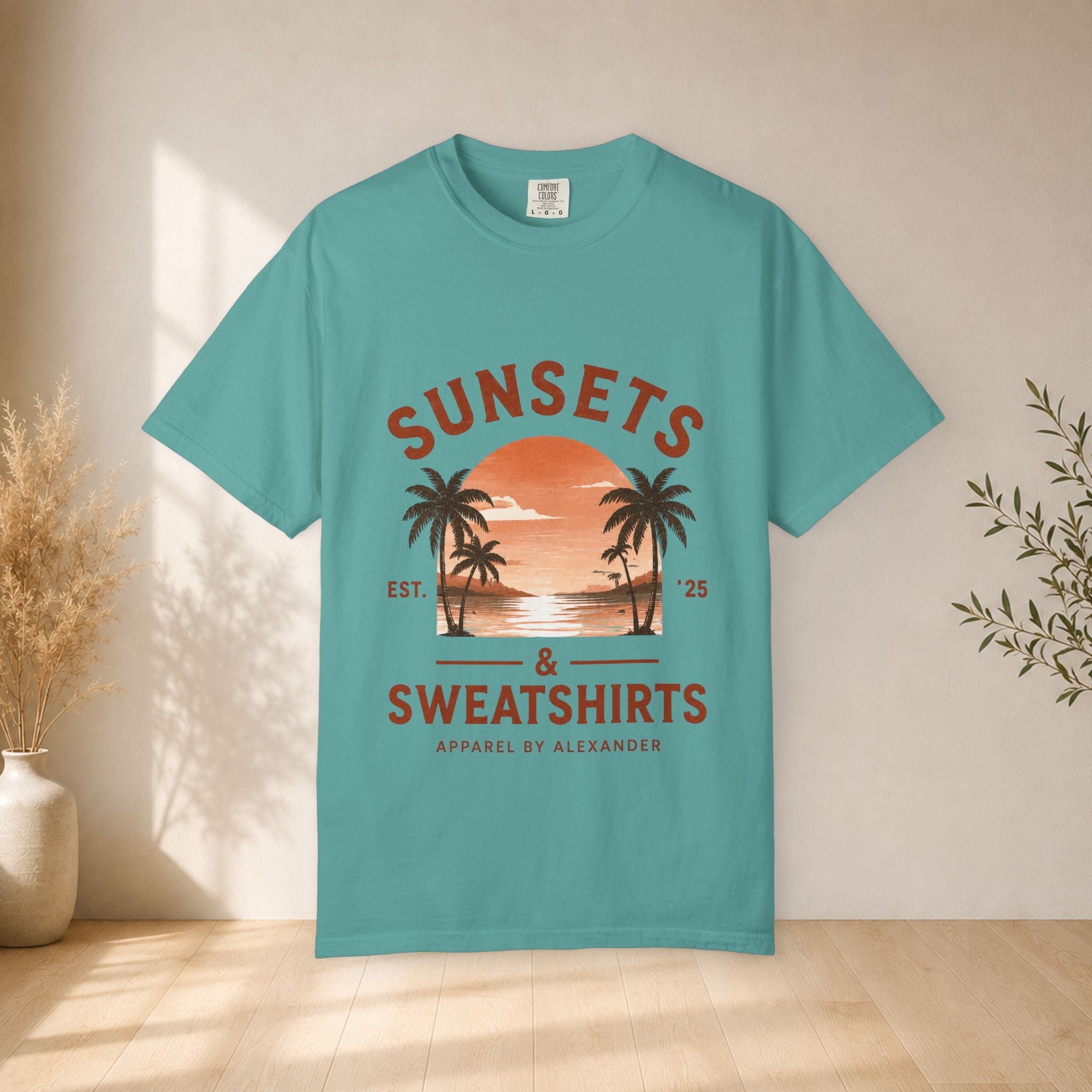 Sunsets & Sweatshirts T-Shirt | Retro Palm Tree Sunset Tee
