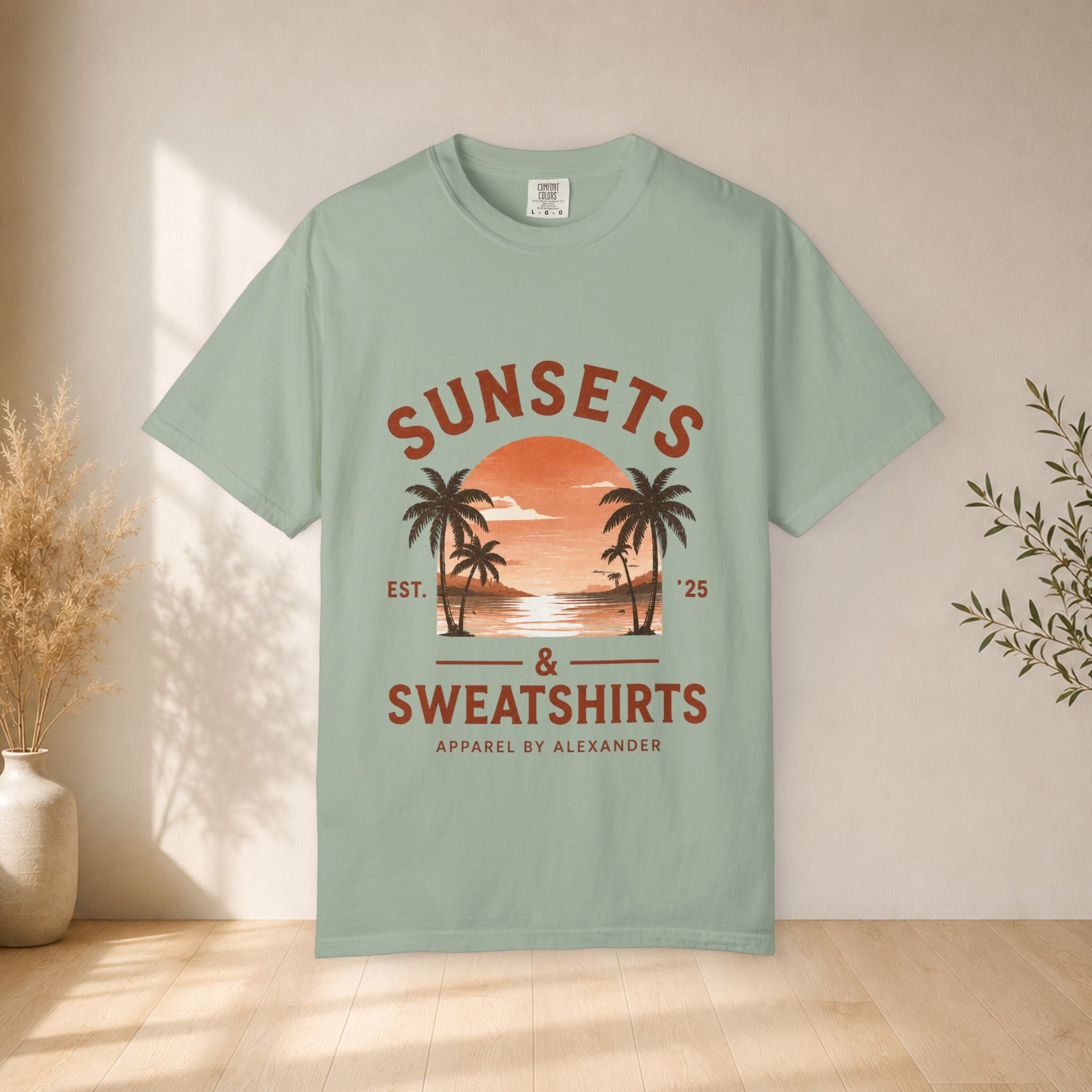Sunsets & Sweatshirts T-Shirt | Retro Palm Tree Sunset Tee