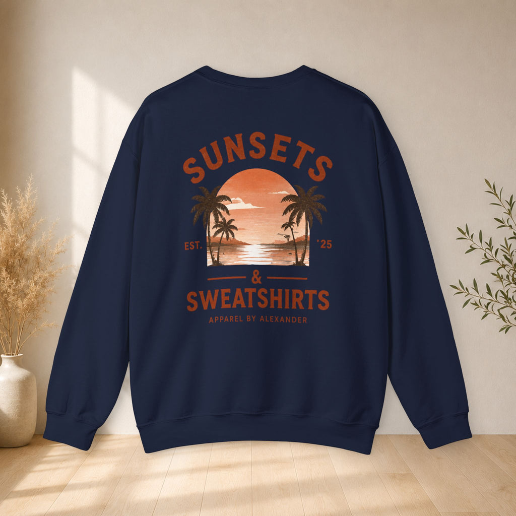 Sunsets & Sweatshirts Crewneck Sweatshirt | Palm Tree Sunset Graphic