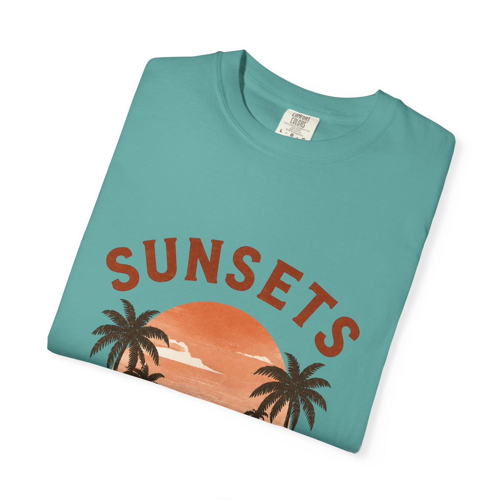 Sunsets & Sweatshirts T-Shirt | Retro Palm Tree Sunset Tee