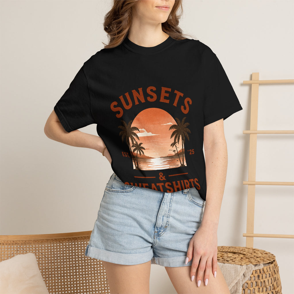 Sunsets & Sweatshirts T-Shirt | Retro Palm Tree Sunset Tee
