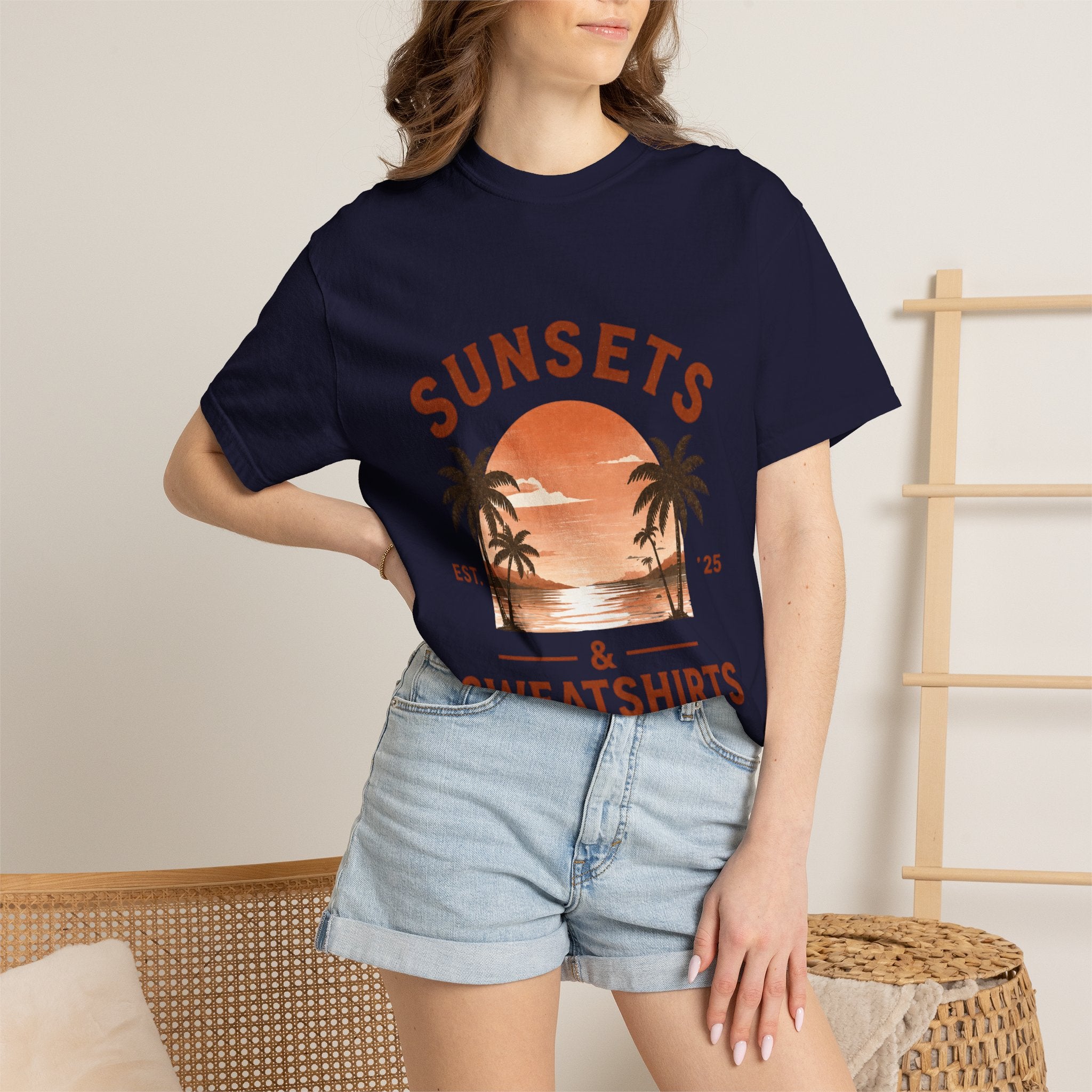 Sunsets & Sweatshirts T-Shirt | Retro Palm Tree Sunset Tee