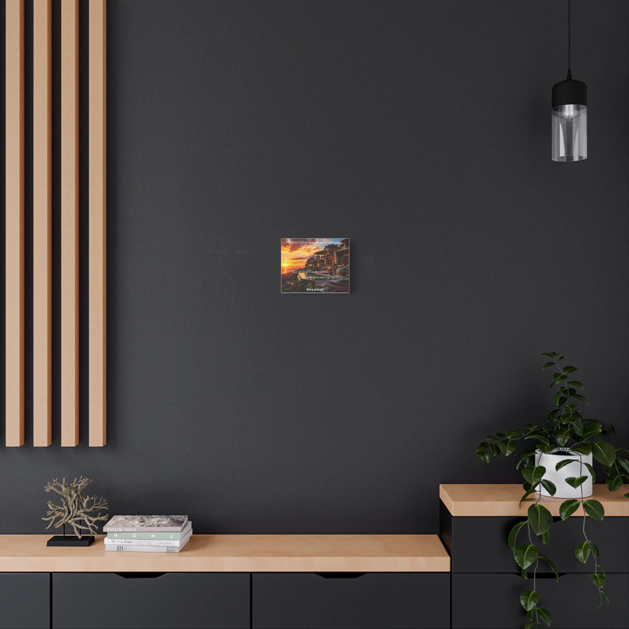 Never Give Up On Your Dreams canvas | Inspirational sunset seaside villa wall art