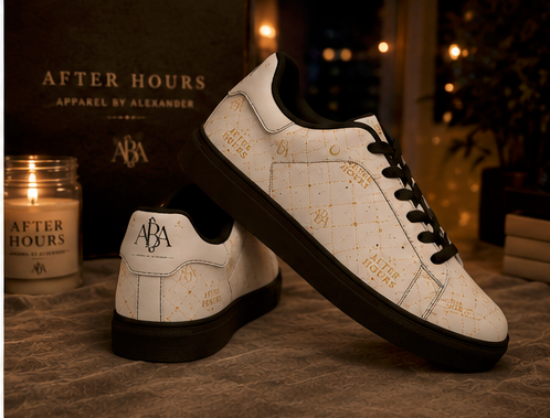 Apparel By Alexander - "After Hours" - White Quilted Gold Monogram - Low Top Leather Sneakers