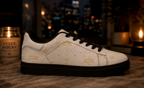 Apparel By Alexander - "After Hours" - White Quilted Gold Monogram - Low Top Leather Sneakers