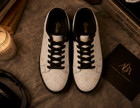 Apparel By Alexander - "After Hours" - White Quilted Gold Monogram - Low Top Leather Sneakers