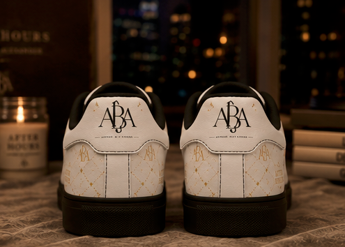 Apparel By Alexander - "After Hours" - White Quilted Gold Monogram - Low Top Leather Sneakers