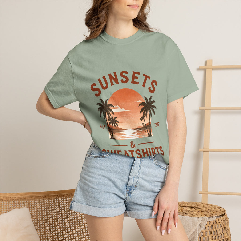 Sunsets & Sweatshirts T-Shirt | Retro Palm Tree Sunset Tee