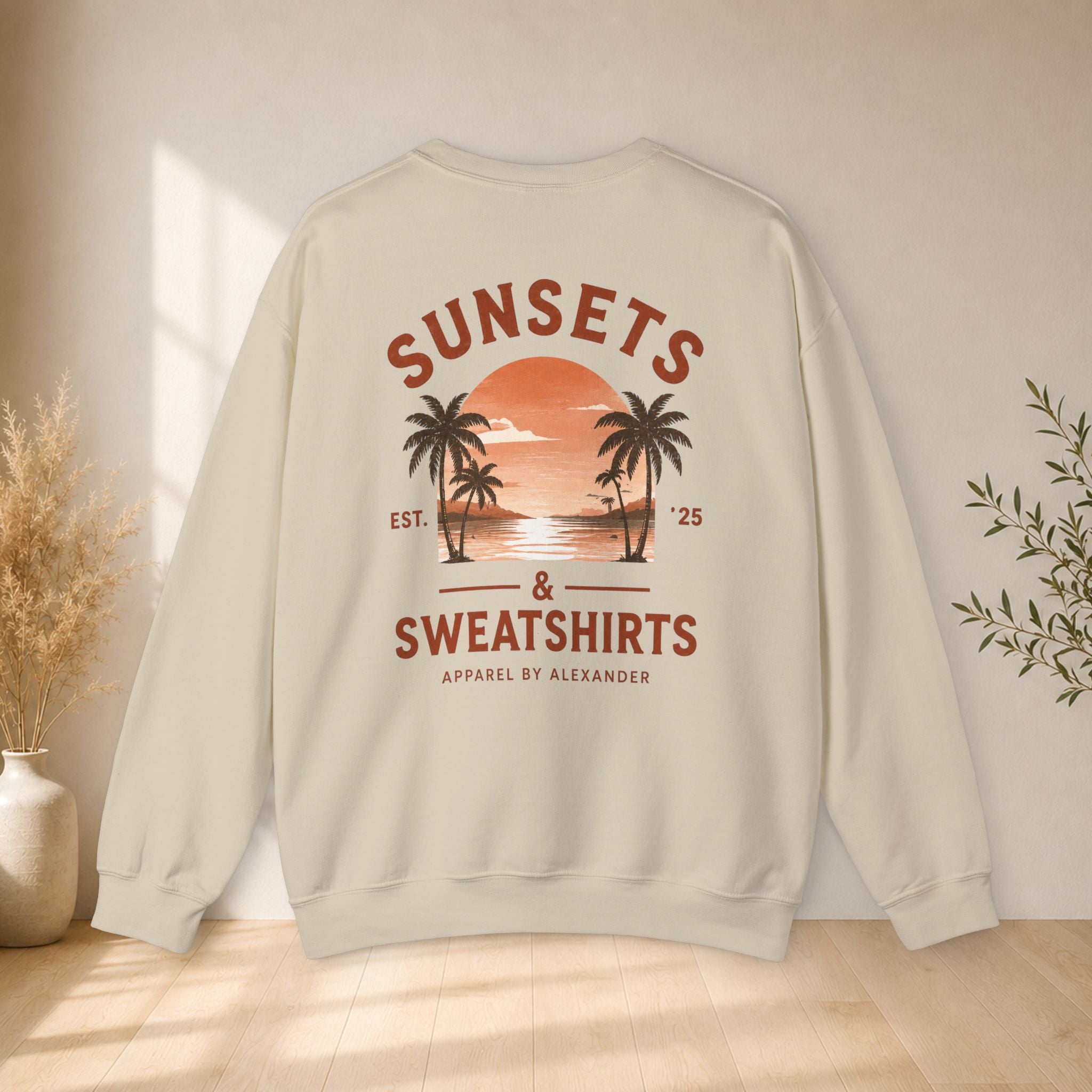 Sunsets & Sweatshirts Crewneck Sweatshirt | Palm Tree Sunset Graphic