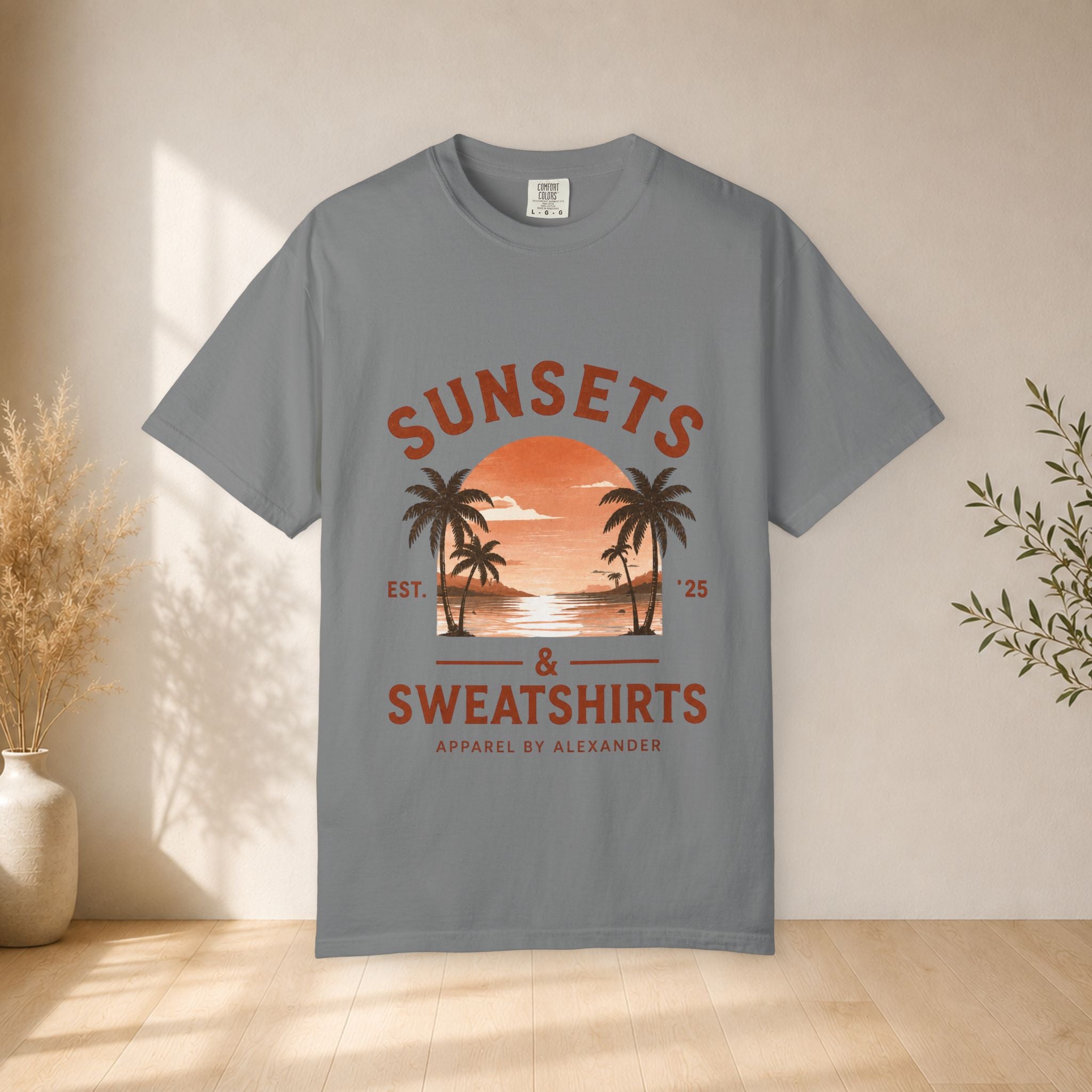 Sunsets & Sweatshirts T-Shirt | Retro Palm Tree Sunset Tee