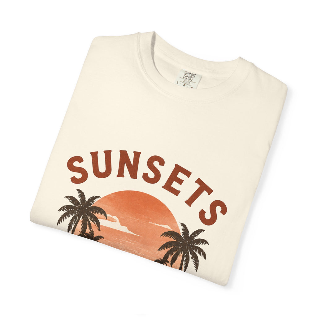Sunsets & Sweatshirts T-Shirt | Retro Palm Tree Sunset Tee