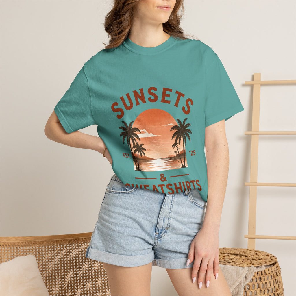 Sunsets & Sweatshirts T-Shirt | Retro Palm Tree Sunset Tee