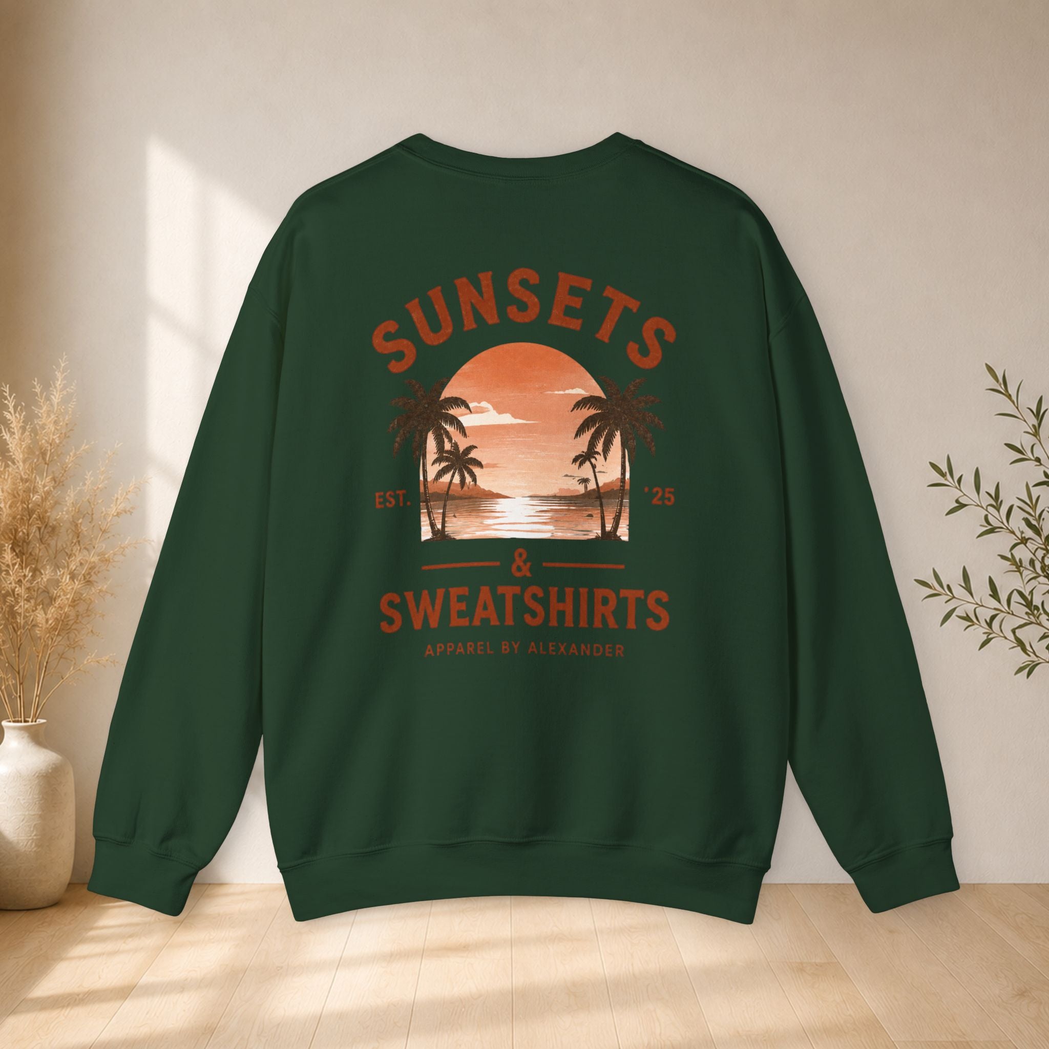 Sunsets & Sweatshirts Crewneck Sweatshirt | Palm Tree Sunset Graphic