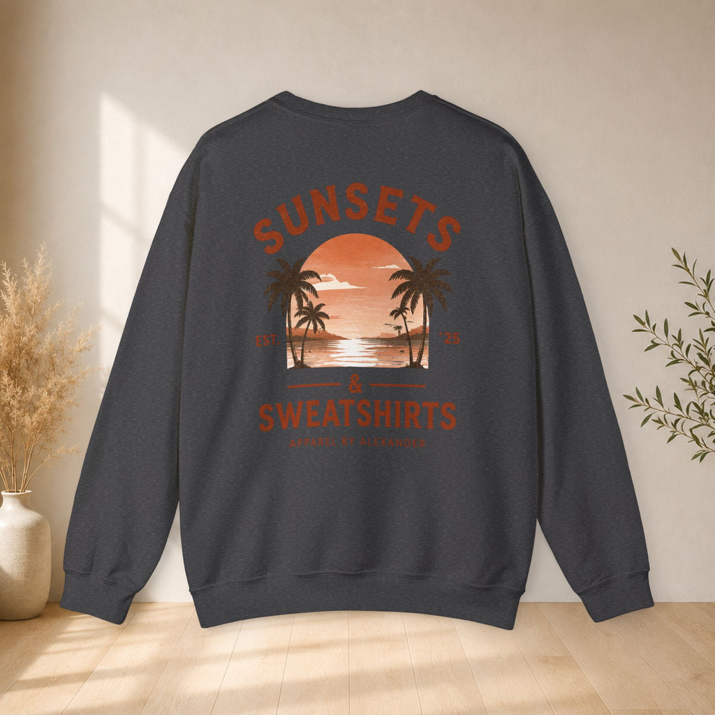 Sunsets & Sweatshirts Crewneck Sweatshirt | Palm Tree Sunset Graphic