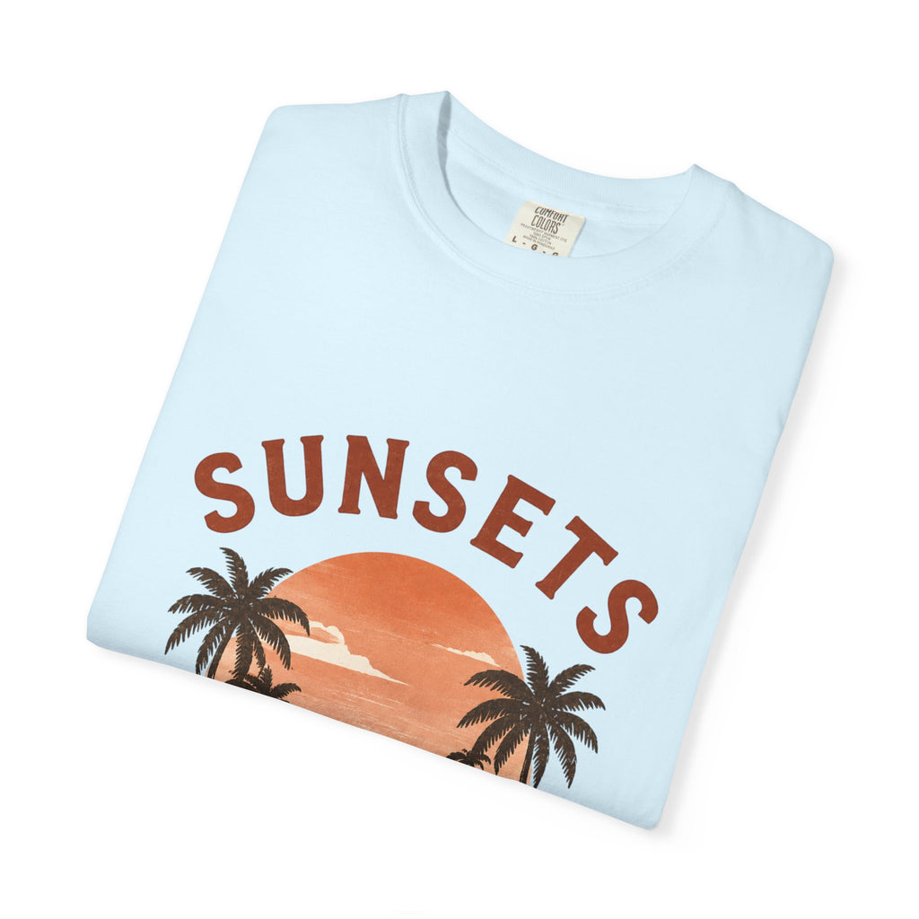 Sunsets & Sweatshirts T-Shirt | Retro Palm Tree Sunset Tee