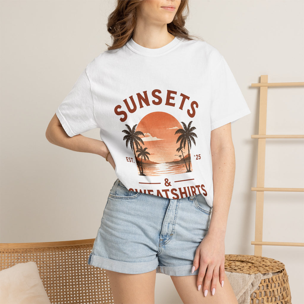 Sunsets & Sweatshirts T-Shirt | Retro Palm Tree Sunset Tee