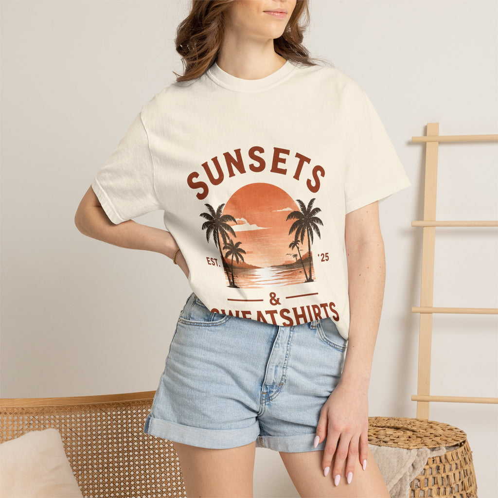 Sunsets & Sweatshirts T-Shirt | Retro Palm Tree Sunset Tee