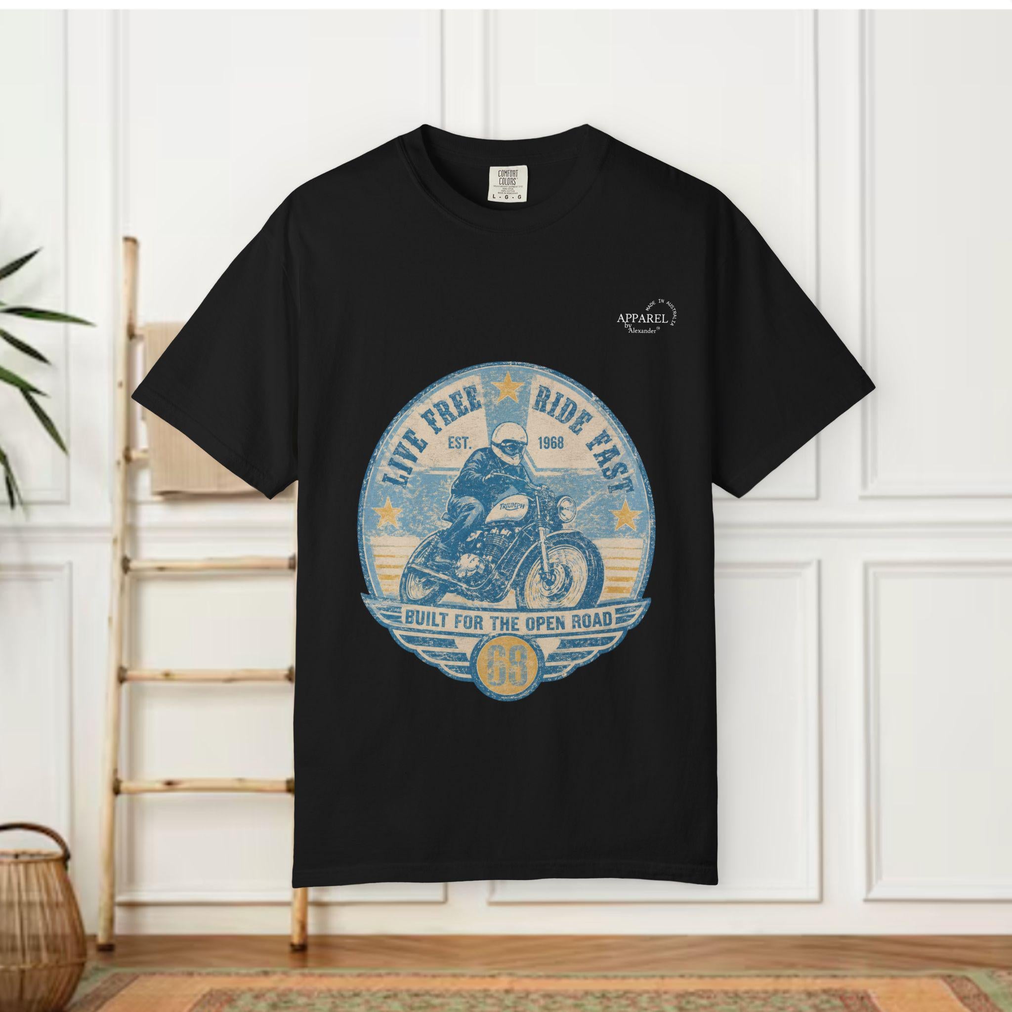 Ride Free Motorcycle Emblem T-Shirt | Vintage Biker Graphic