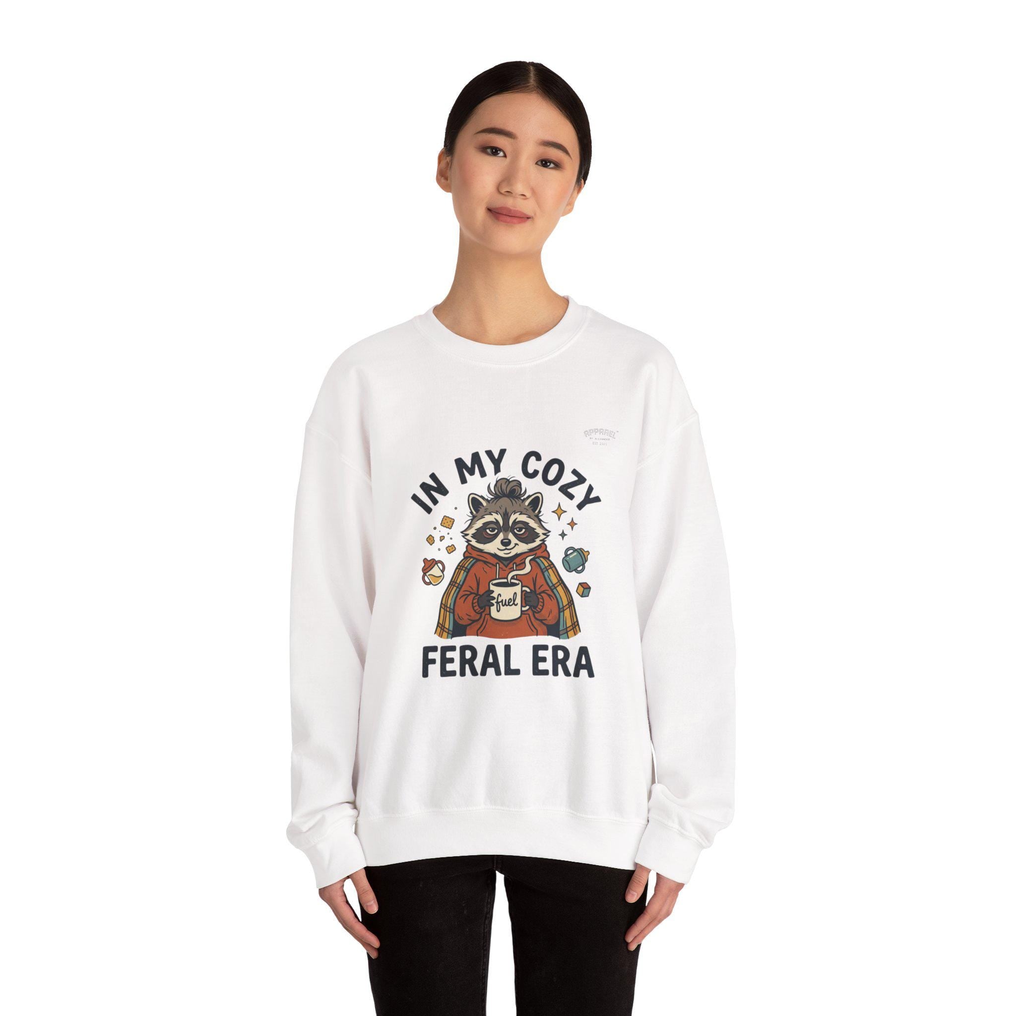 Cozy Raccoon Crewneck Sweatshirt | Vintage Mascot, Feral Era Meme Wear