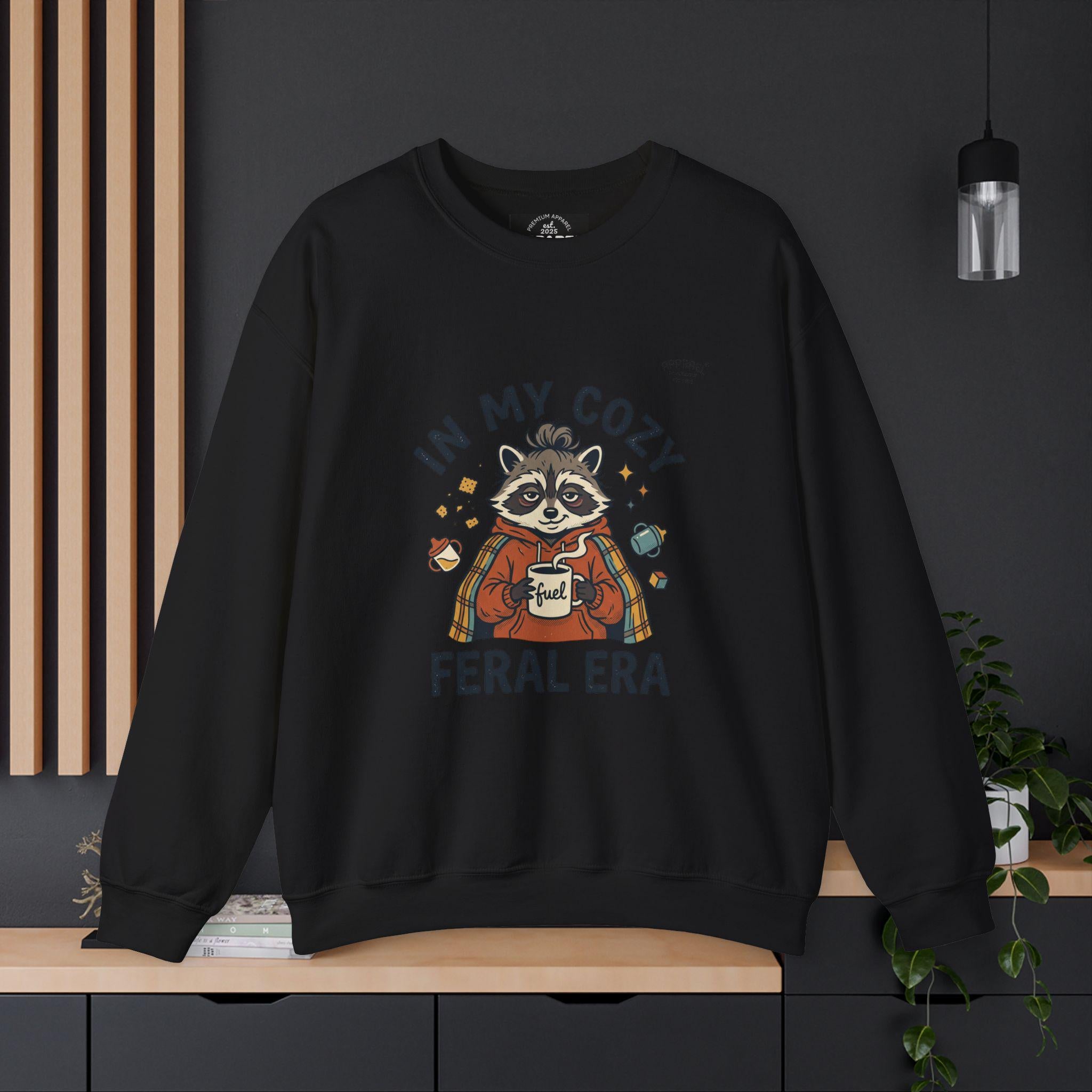 Cozy Raccoon Crewneck Sweatshirt | Vintage Mascot, Feral Era Meme Wear