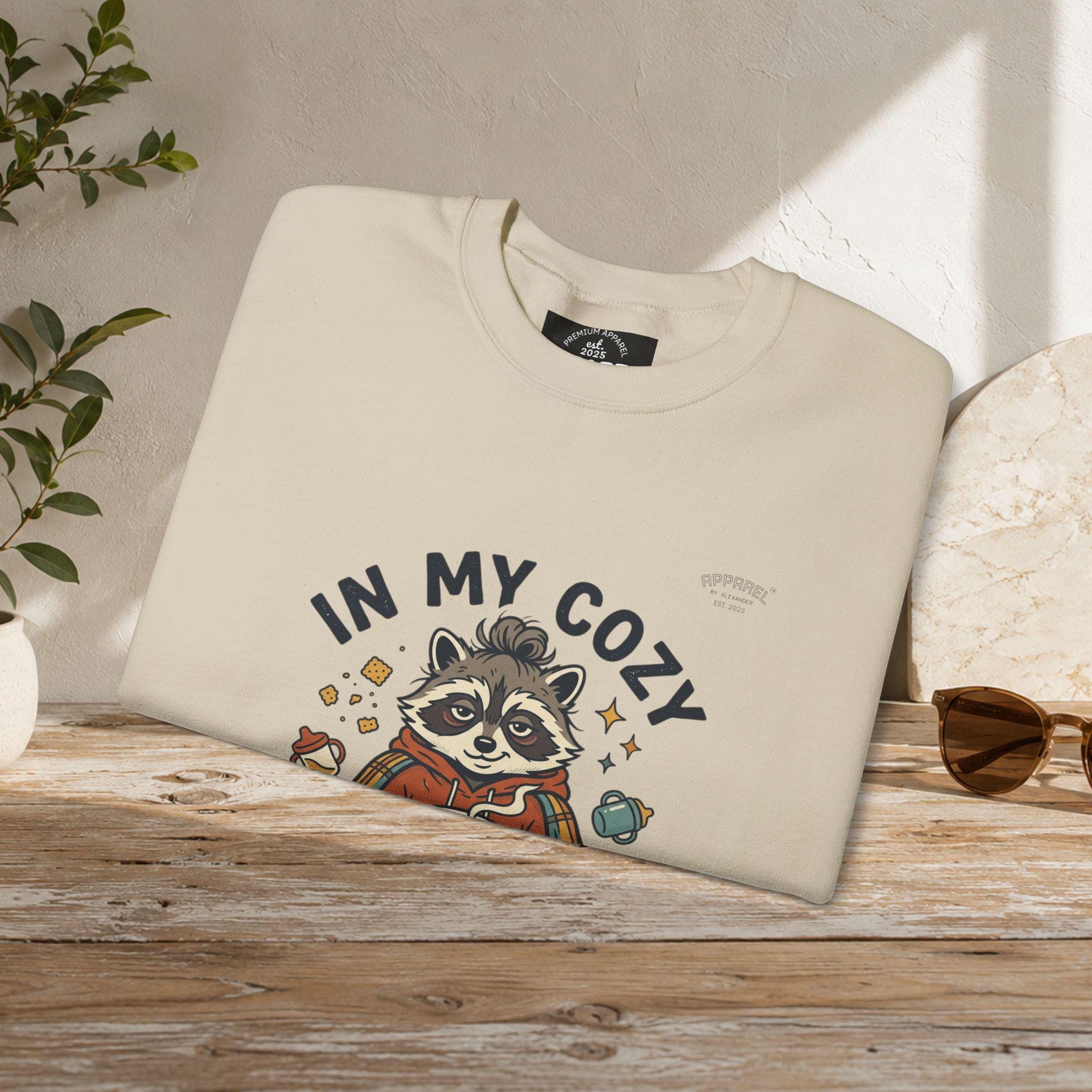 Cozy Raccoon Crewneck Sweatshirt | Vintage Mascot, Feral Era Meme Wear