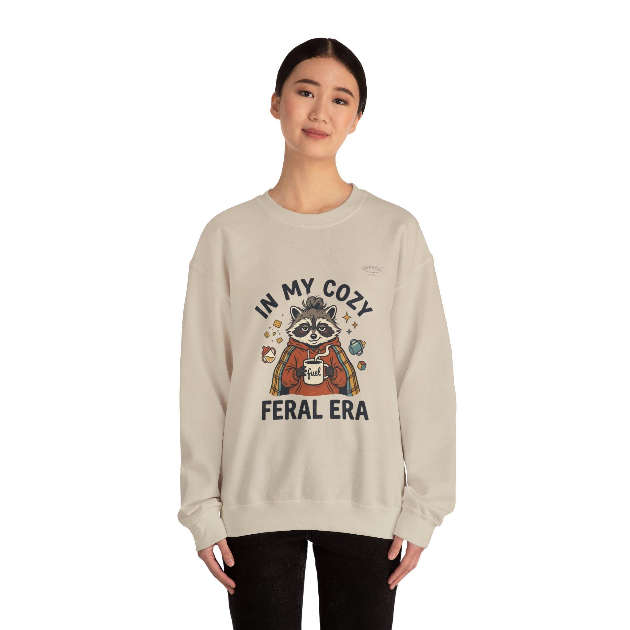 Cozy Raccoon Crewneck Sweatshirt | Vintage Mascot, Feral Era Meme Wear