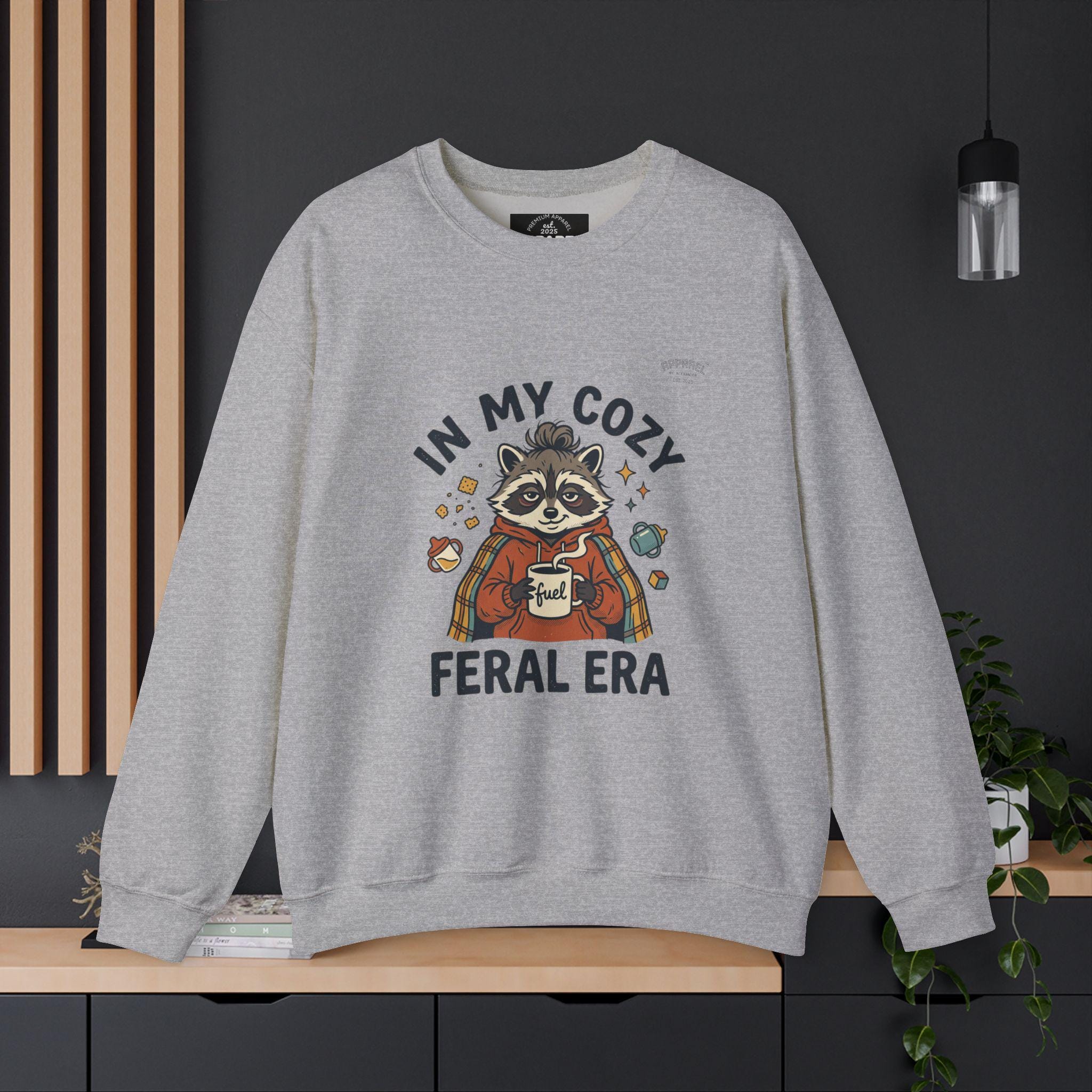 Cozy Raccoon Crewneck Sweatshirt | Vintage Mascot, Feral Era Meme Wear