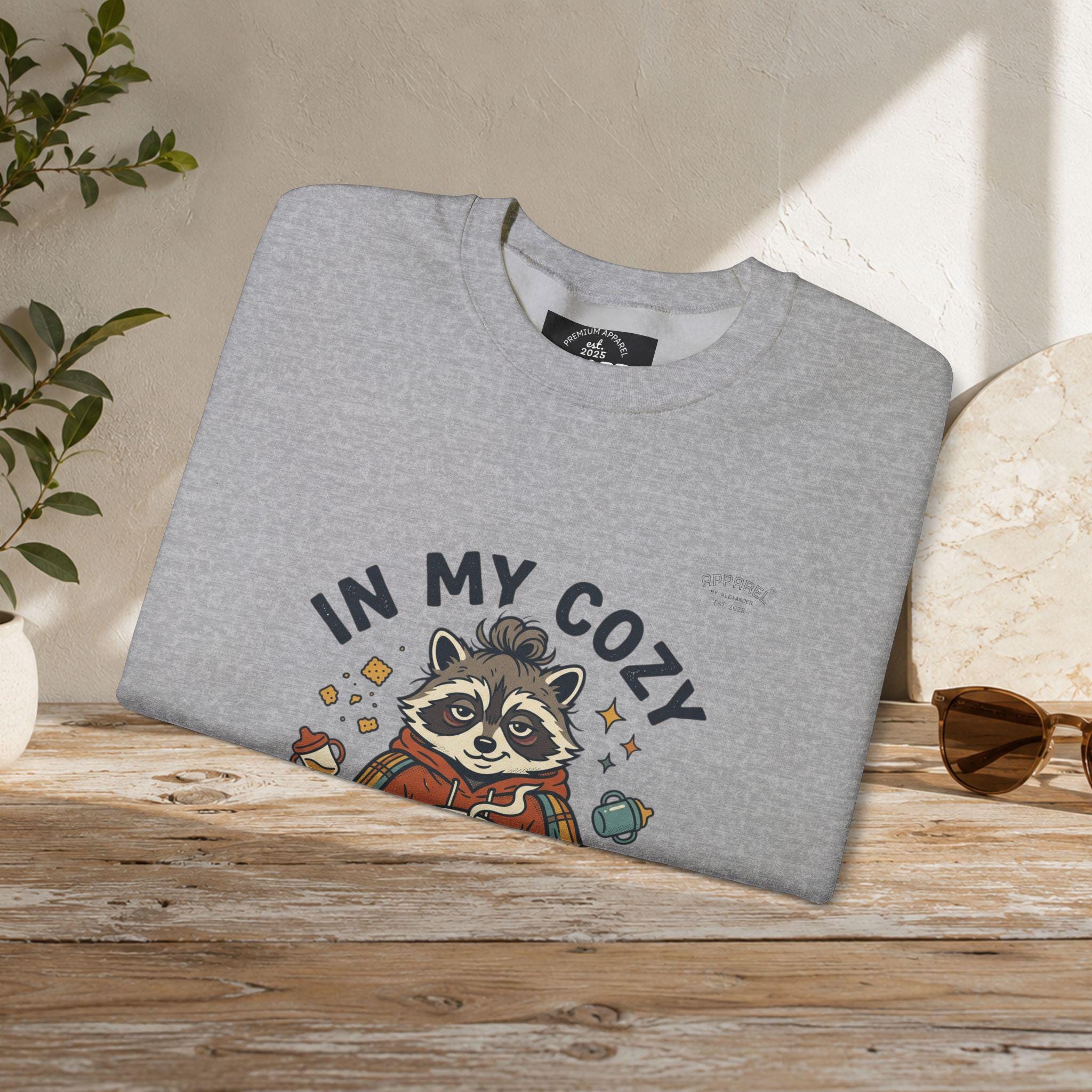 Cozy Raccoon Crewneck Sweatshirt | Vintage Mascot, Feral Era Meme Wear