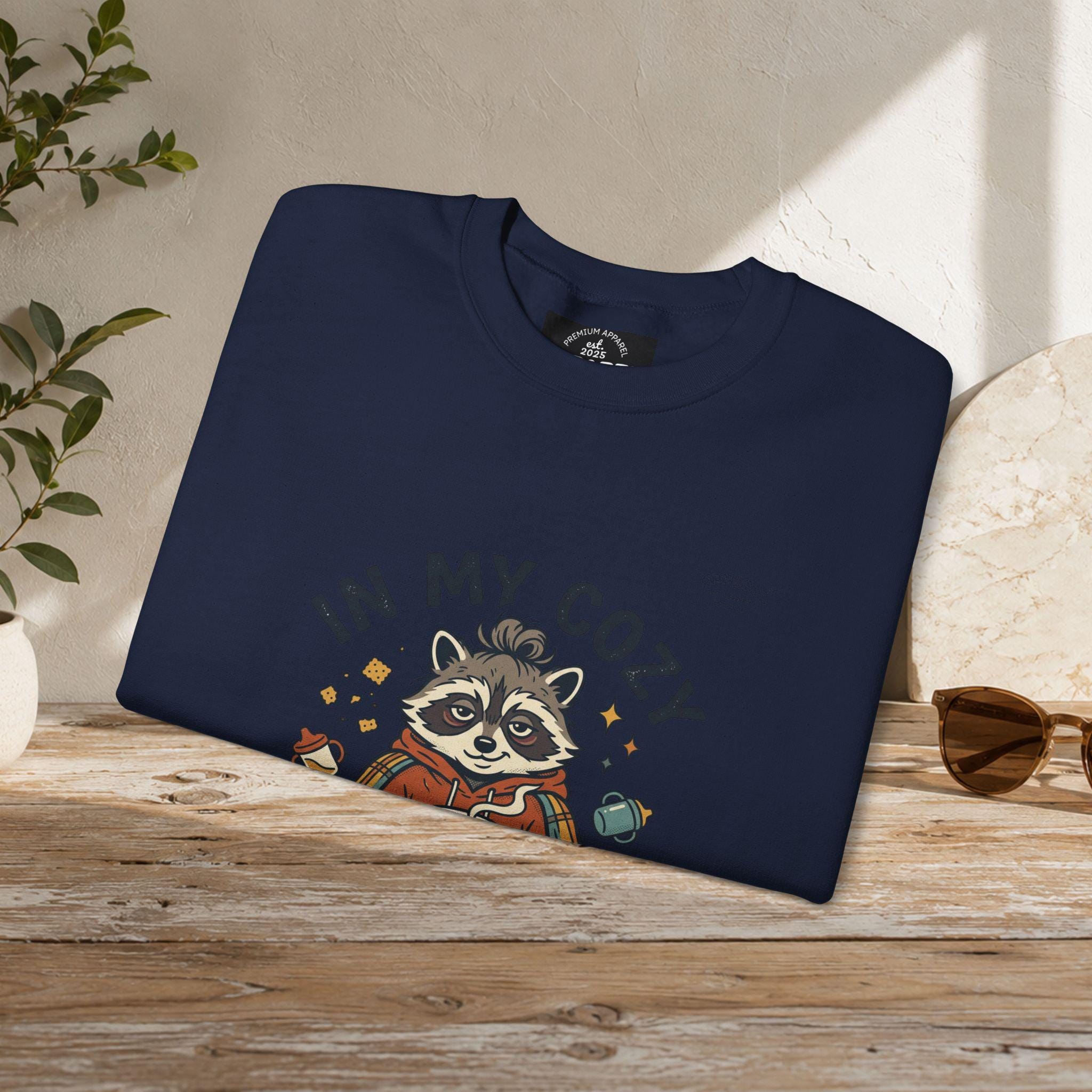 Cozy Raccoon Crewneck Sweatshirt | Vintage Mascot, Feral Era Meme Wear