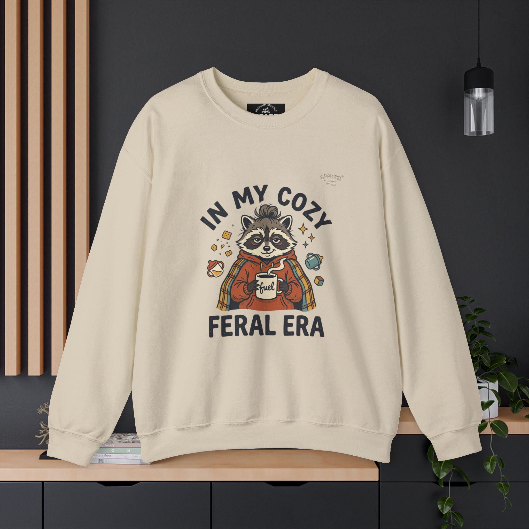 Cozy Raccoon Crewneck Sweatshirt | Vintage Mascot, Feral Era Meme Wear
