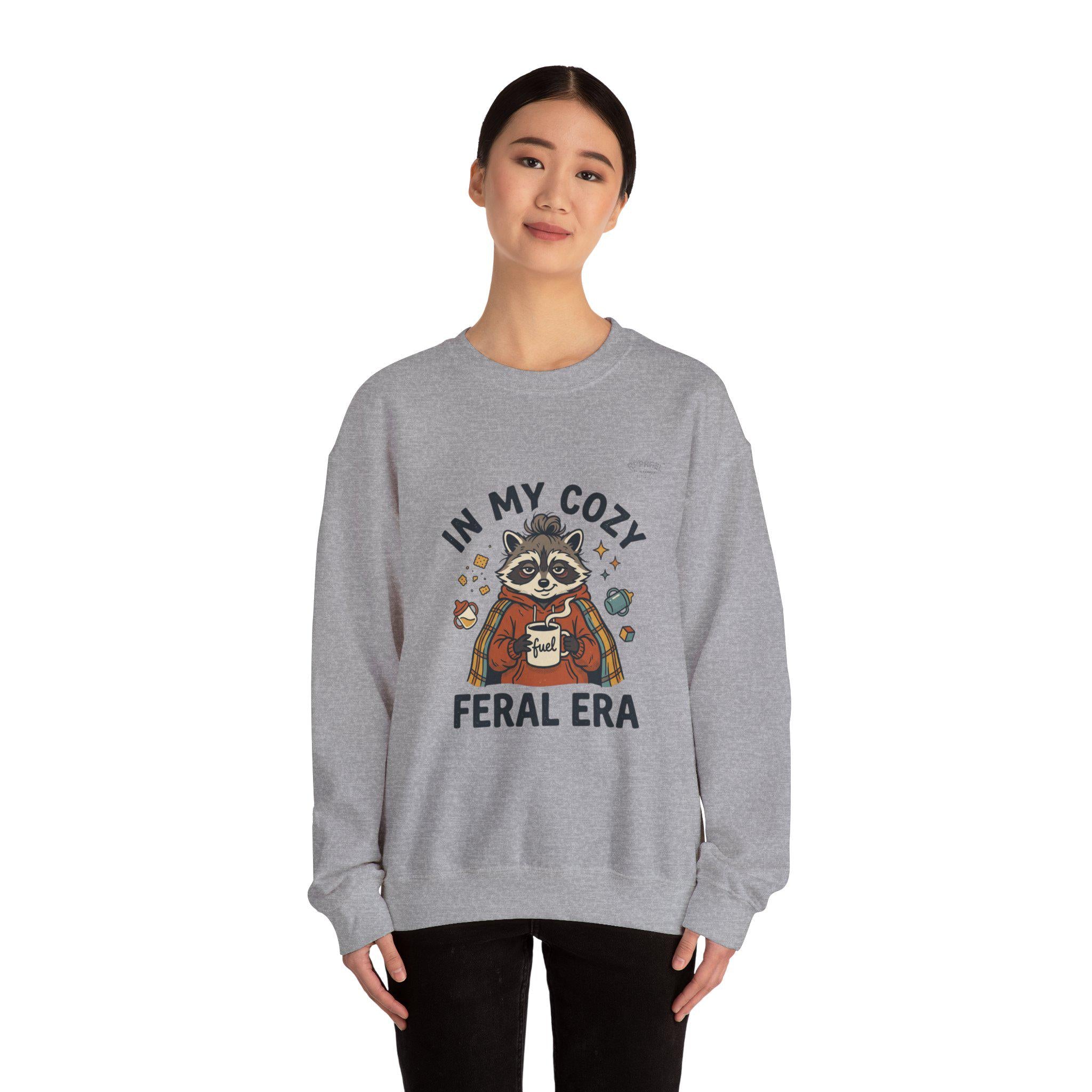 Cozy Raccoon Crewneck Sweatshirt | Vintage Mascot, Feral Era Meme Wear