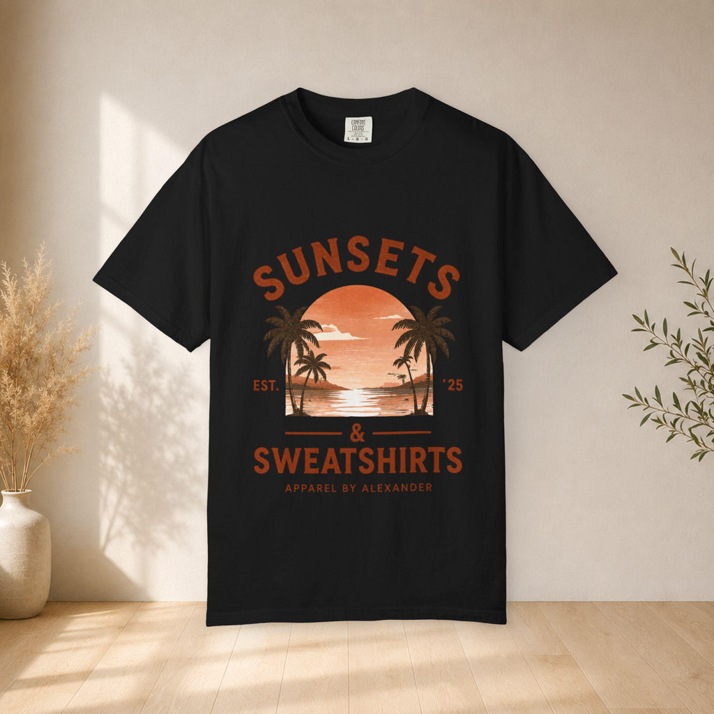 Sunsets & Sweatshirts T-Shirt | Retro Palm Tree Sunset Tee