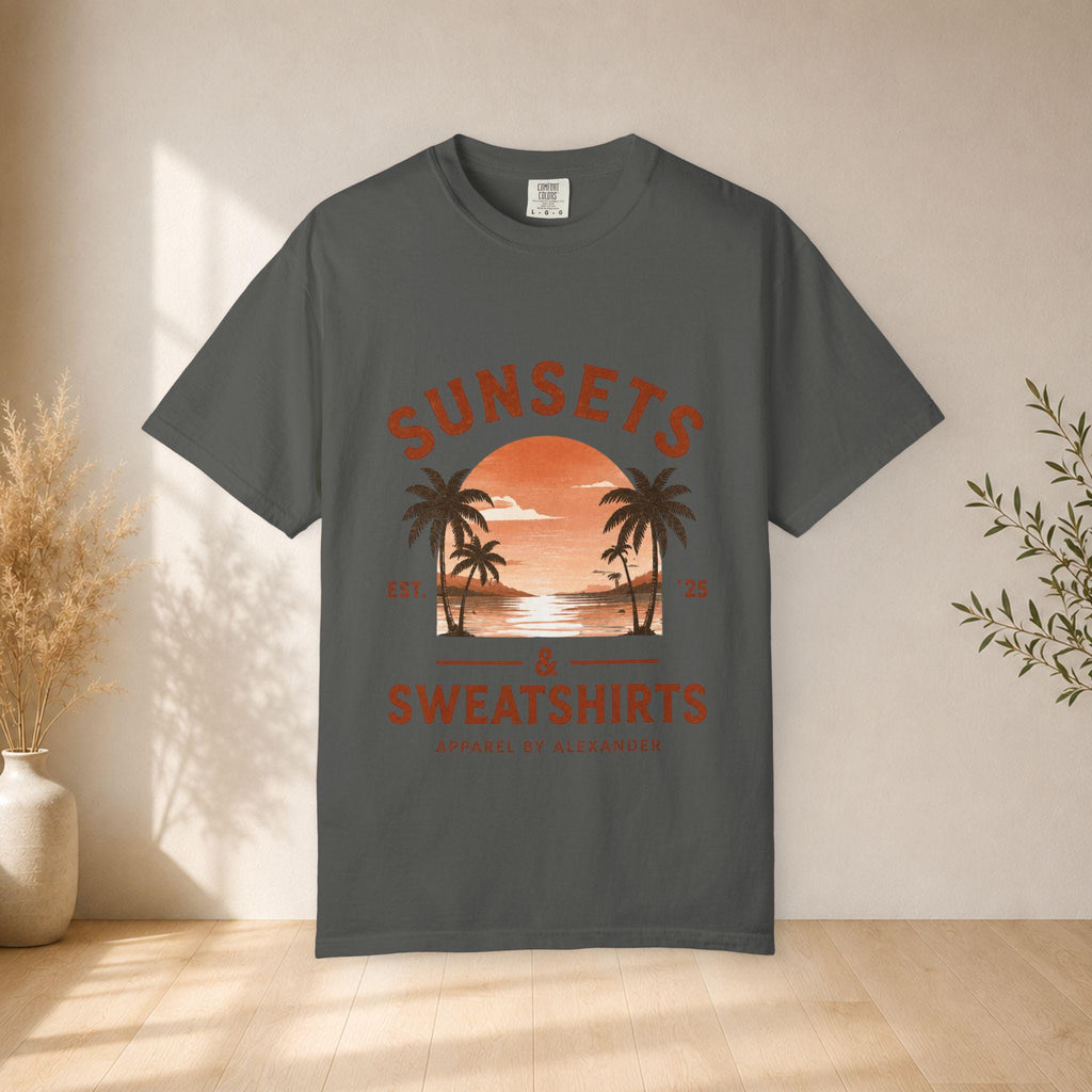 Sunsets & Sweatshirts T-Shirt | Retro Palm Tree Sunset Tee