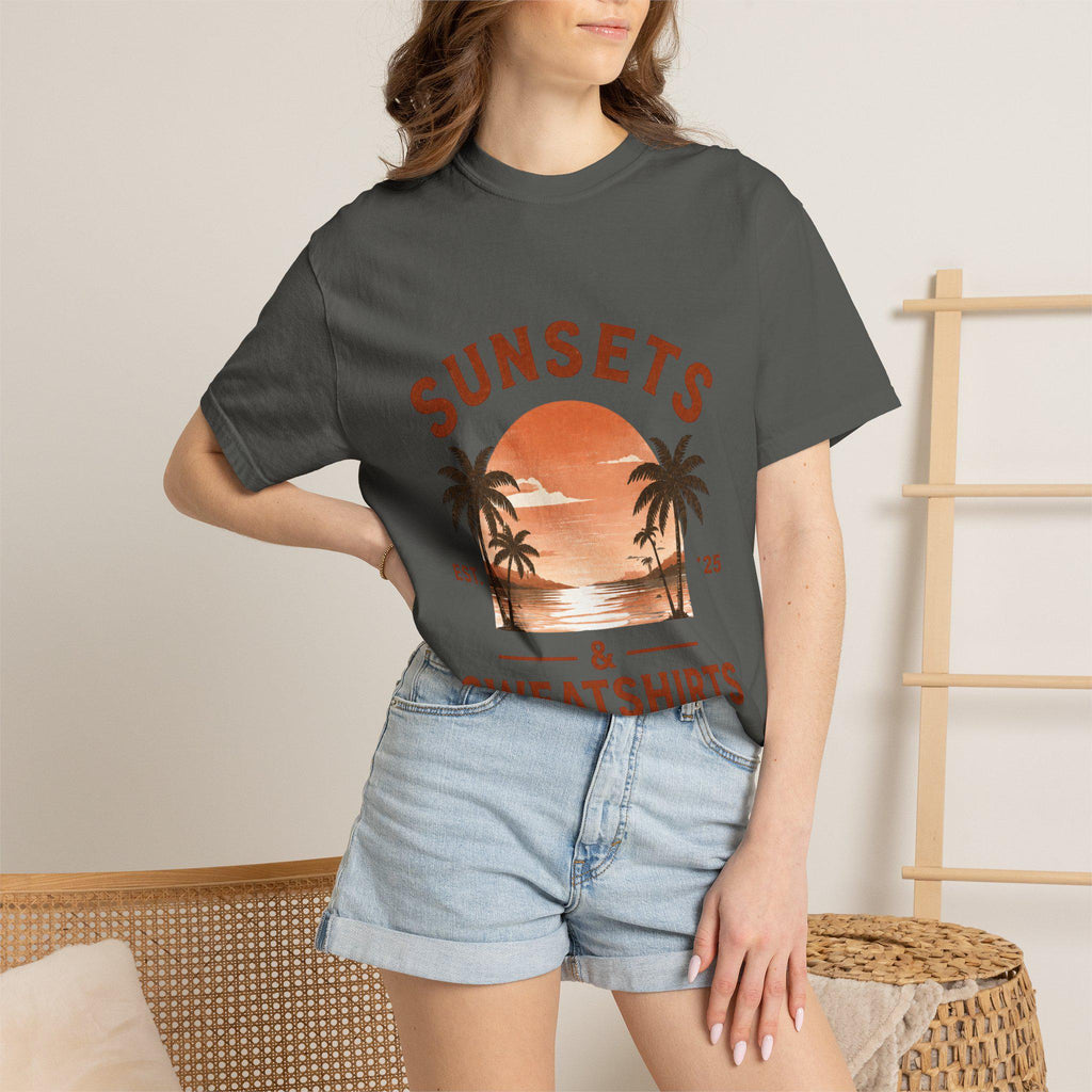 Sunsets & Sweatshirts T-Shirt | Retro Palm Tree Sunset Tee