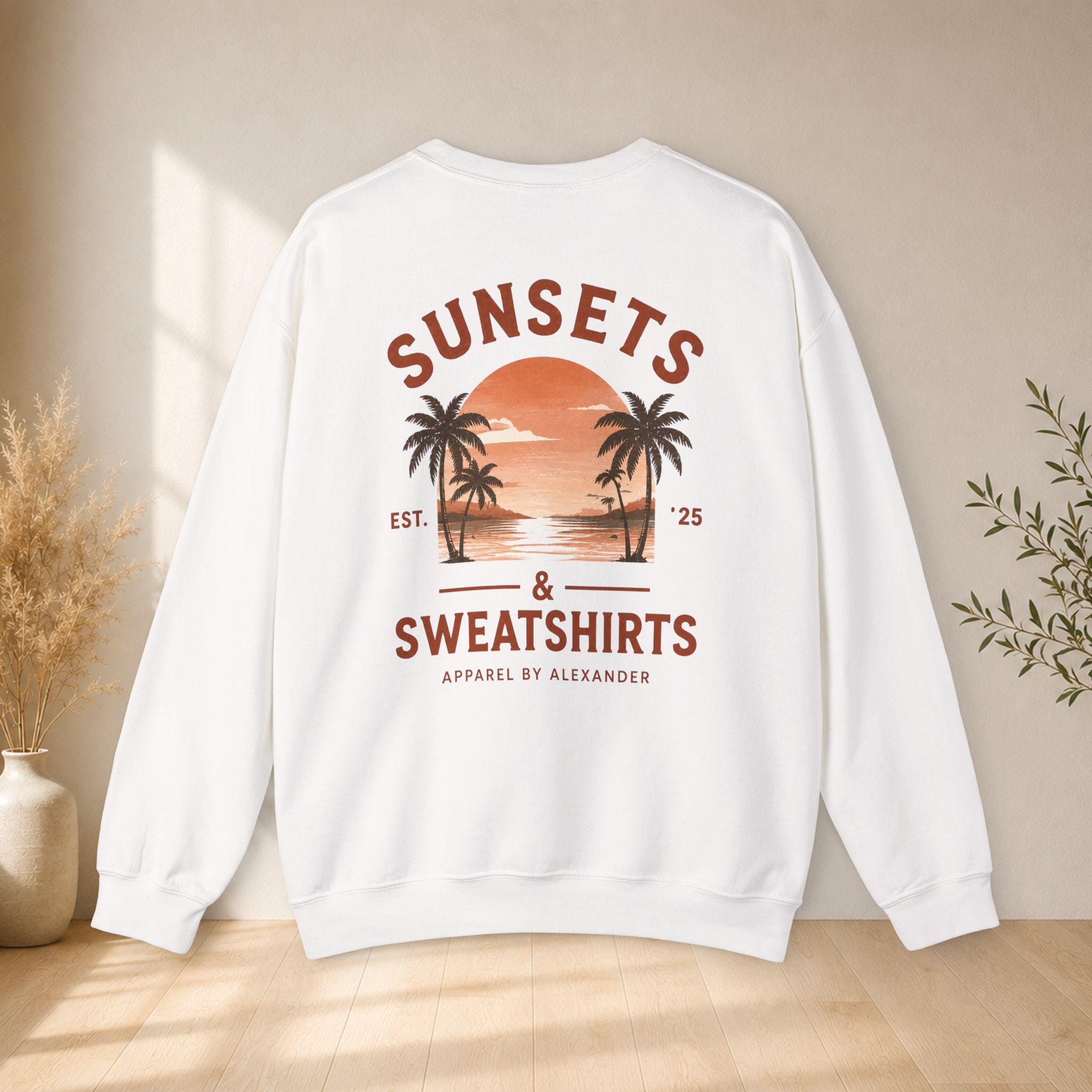 Sunsets & Sweatshirts Crewneck Sweatshirt | Palm Tree Sunset Graphic