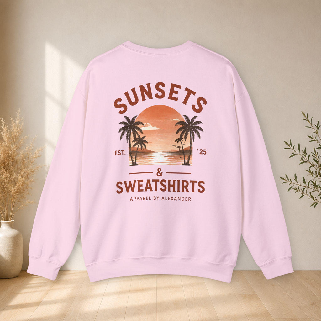 Sunsets & Sweatshirts Crewneck Sweatshirt | Palm Tree Sunset Graphic
