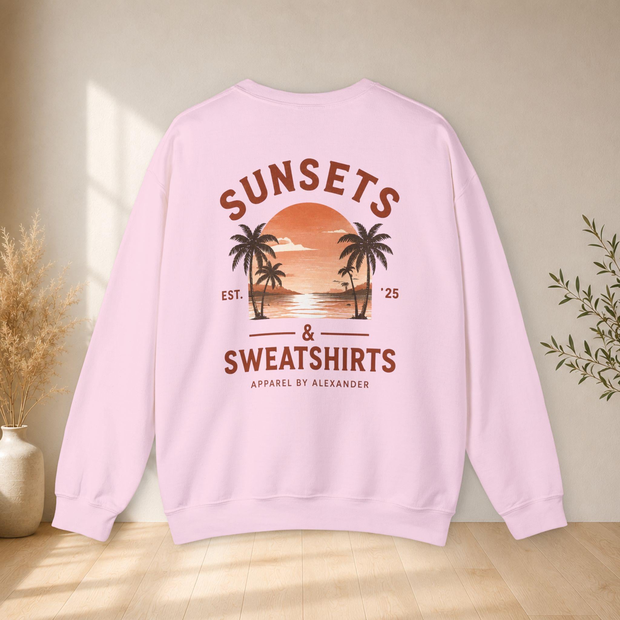 Sunsets & Sweatshirts Crewneck Sweatshirt | Palm Tree Sunset Graphic