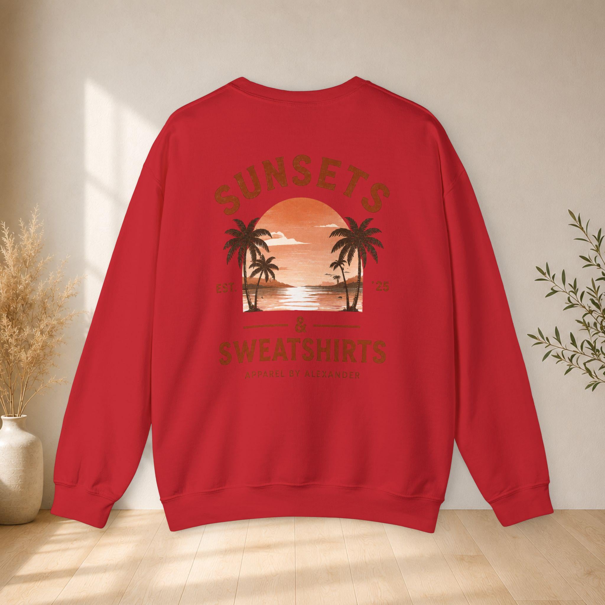 Sunsets & Sweatshirts Crewneck Sweatshirt | Palm Tree Sunset Graphic