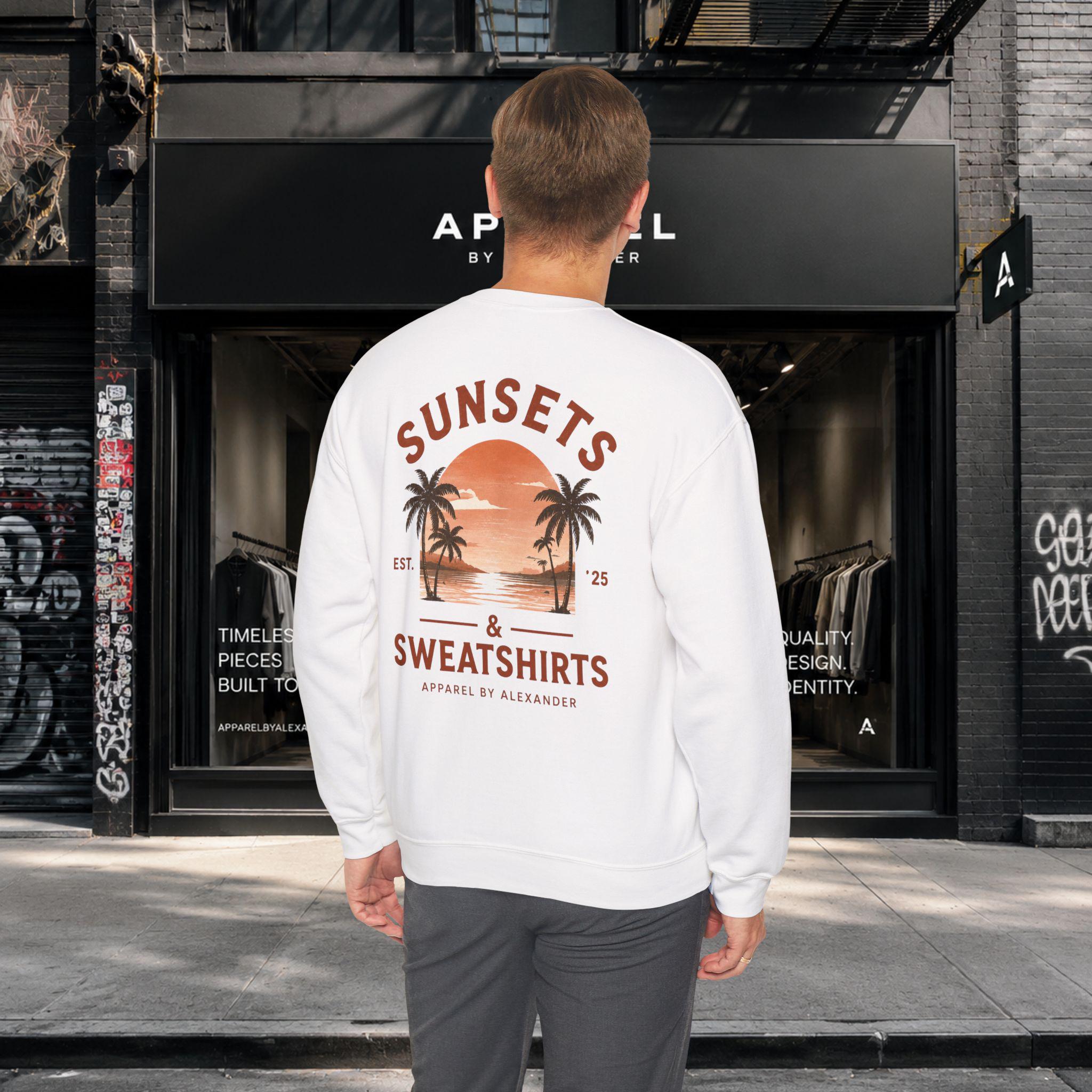 Sunsets & Sweatshirts Crewneck Sweatshirt | Palm Tree Sunset Graphic
