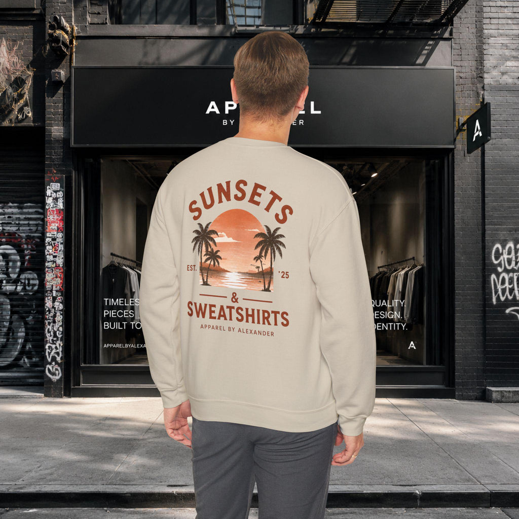 Sunsets & Sweatshirts Crewneck Sweatshirt | Palm Tree Sunset Graphic