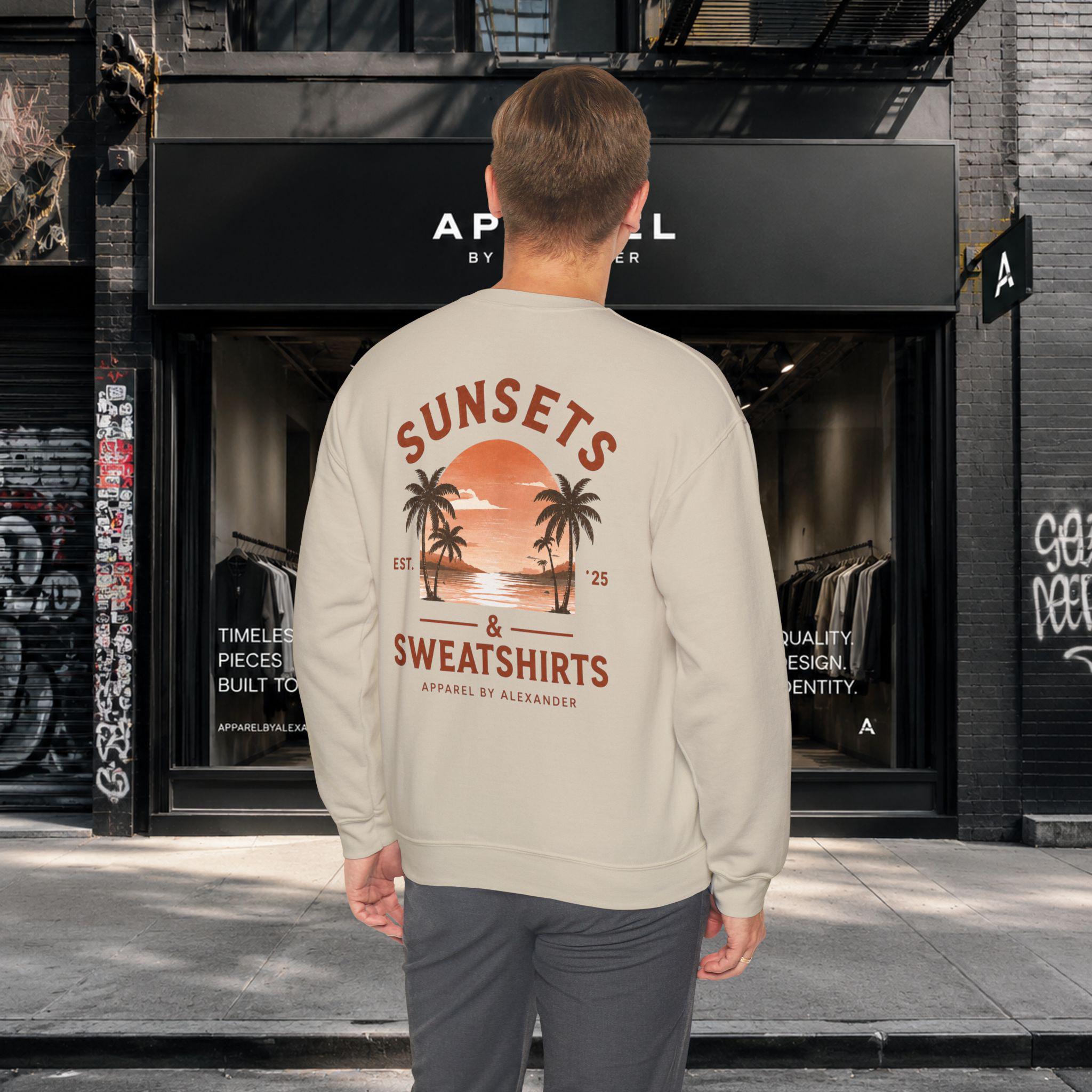Sunsets & Sweatshirts Crewneck Sweatshirt | Palm Tree Sunset Graphic