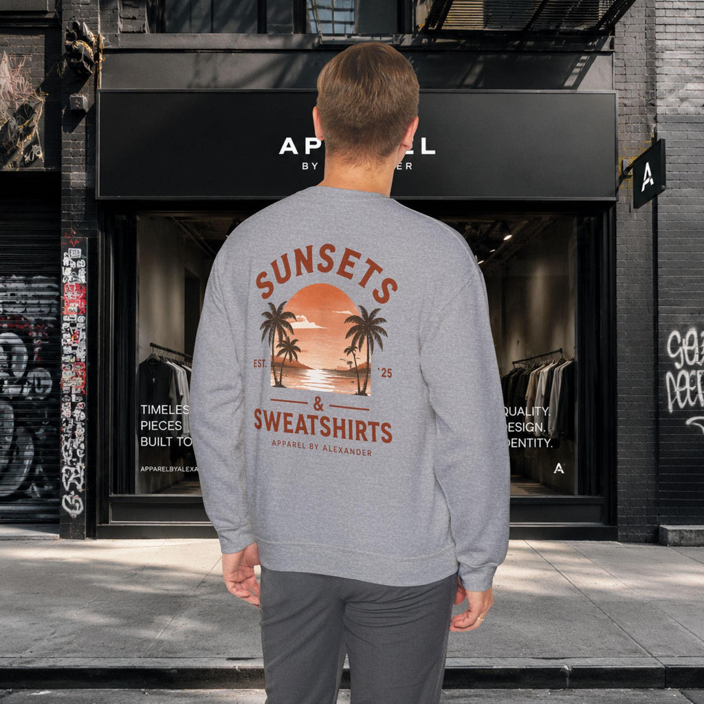 Sunsets & Sweatshirts Crewneck Sweatshirt | Palm Tree Sunset Graphic