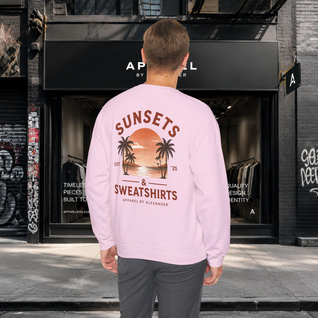 Sunsets & Sweatshirts Crewneck Sweatshirt | Palm Tree Sunset Graphic