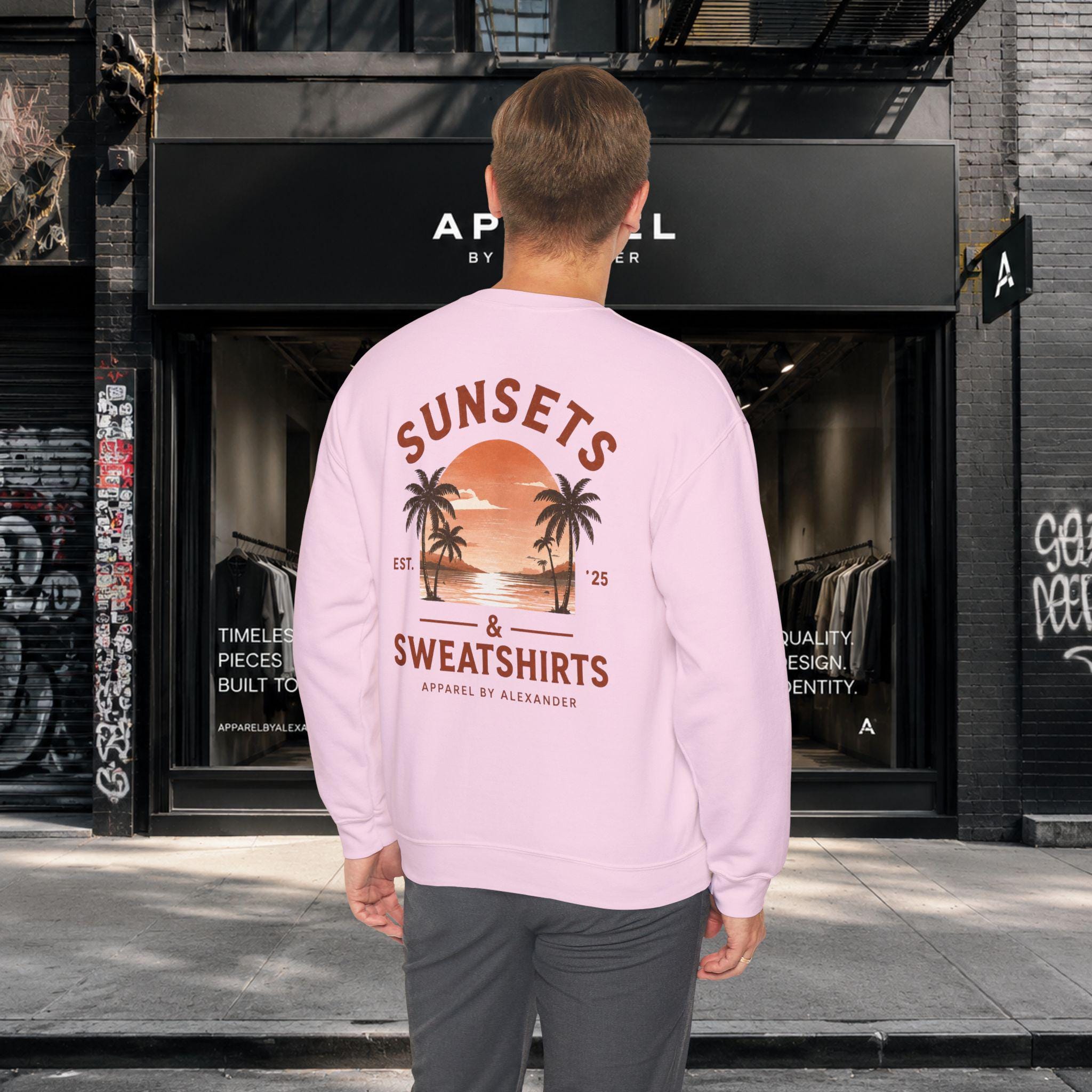 Sunsets & Sweatshirts Crewneck Sweatshirt | Palm Tree Sunset Graphic