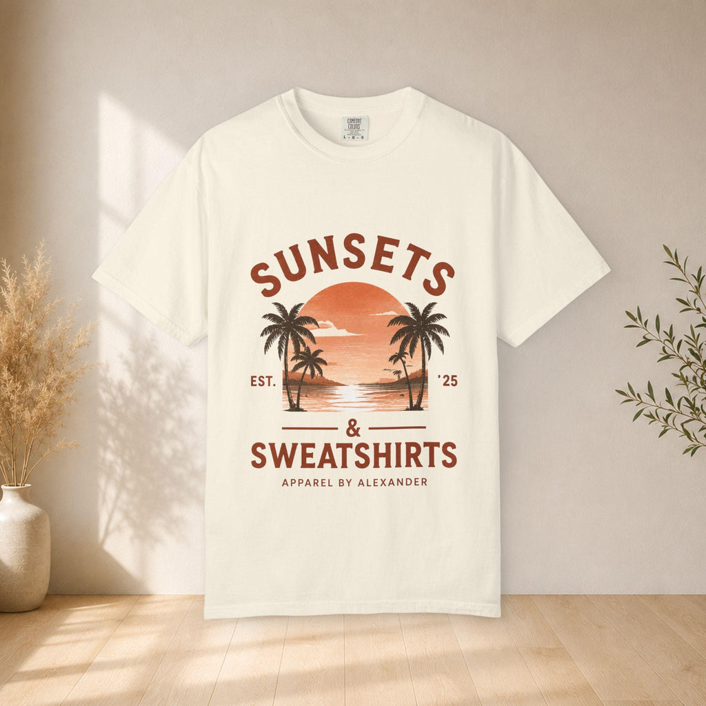 Sunsets & Sweatshirts T-Shirt | Retro Palm Tree Sunset Tee