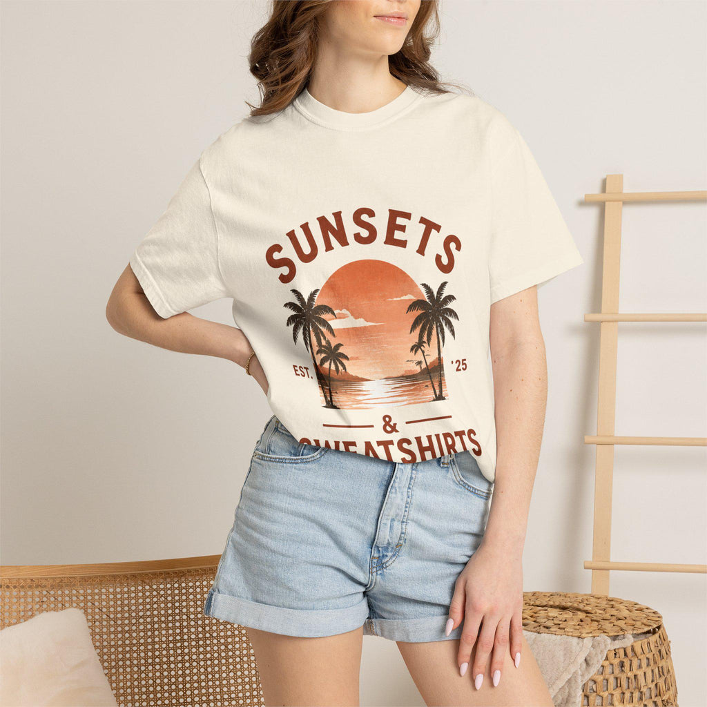 Sunsets & Sweatshirts T-Shirt | Retro Palm Tree Sunset Tee