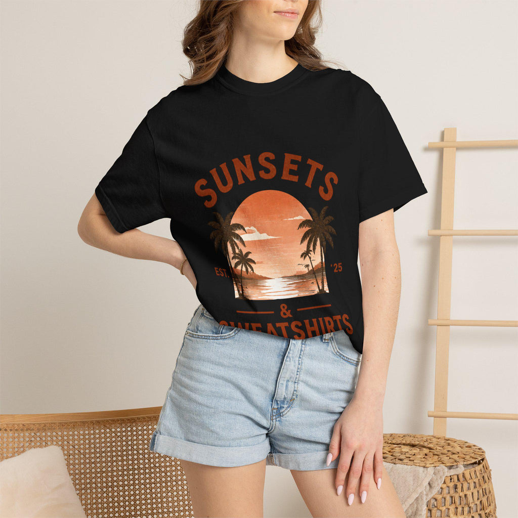 Sunsets & Sweatshirts T-Shirt | Retro Palm Tree Sunset Tee