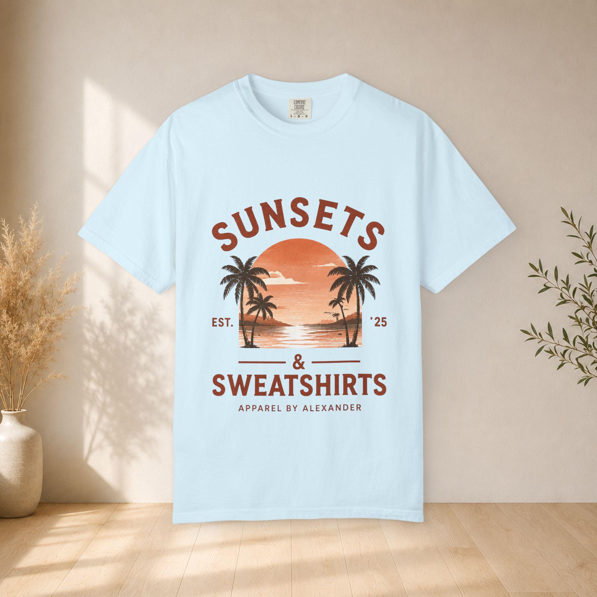 Sunsets & Sweatshirts T-Shirt | Retro Palm Tree Sunset Tee
