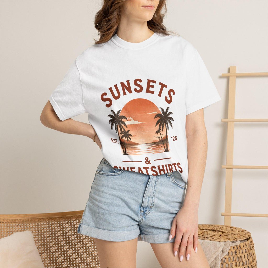 Sunsets & Sweatshirts T-Shirt | Retro Palm Tree Sunset Tee